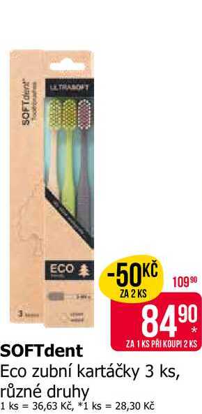 SOFTdent Eco zubní kartáčky 3 ks, různé druhy