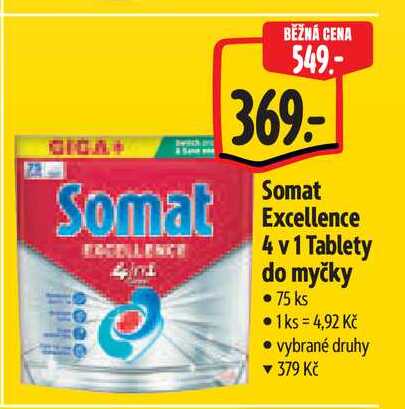   Somat Excellence 4 v 1 Tablety do myčky  75 ks 