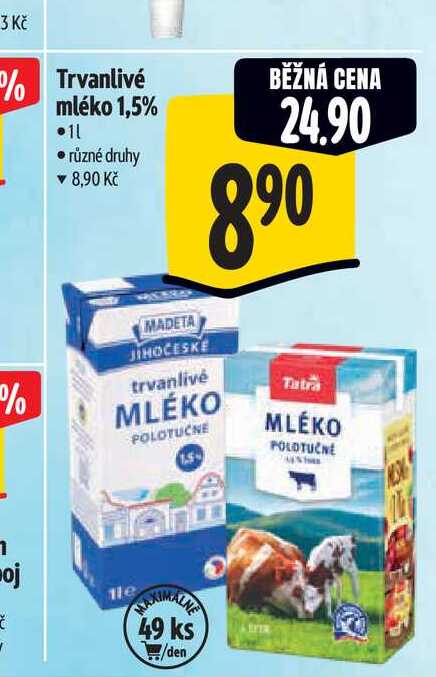   Trvanlivé mléko 1,5%  1 l