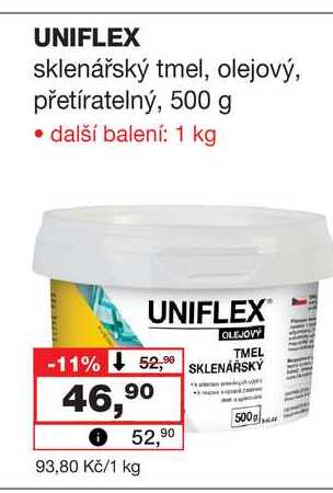 UNIFLEX sklenářský tmel, olejový, přetíratelný, 500 g
