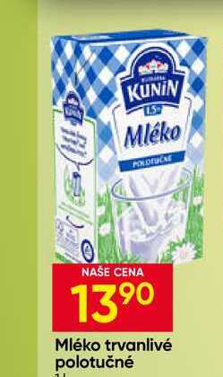KUNÍN Mléko trvanlivé polotučné 1L 
