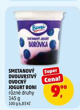 SMETANOVÝ DVOUVRSTVÝ OVOCNÝ JOGURT BONI, 145 g