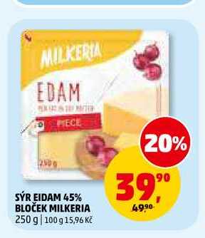 SÝR EIDAM 45% BLOČEK MILKERIA, 250 g 