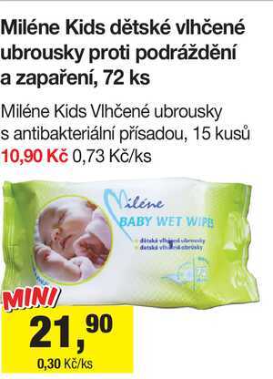 Miléne Kids dětské vlhčené ubrousky proti podráždění a zapaření, 72 ks