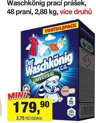 Waschkönig prací prášek, 48 praní, 2,88 kg 