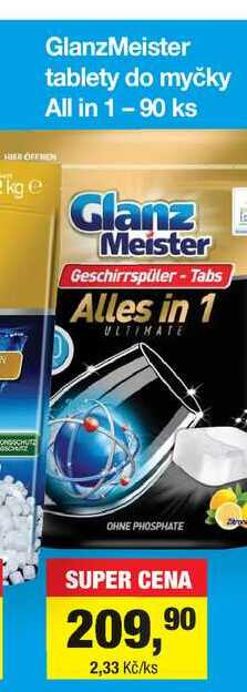 GlanzMeister tablety do myčky All in 1 - 90 ks