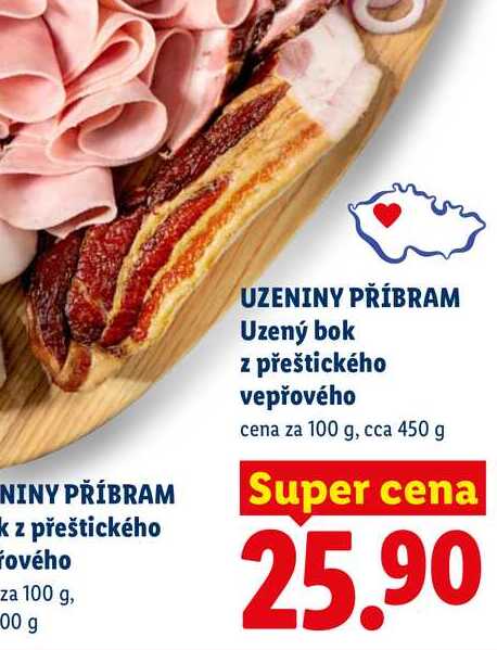UZENINY PŘÍBRAM Uzený bok z přeštického vepřového, cena za 100 g