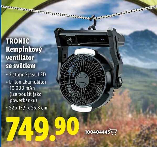 TRONIC Kempinkový ventilátor se světlem