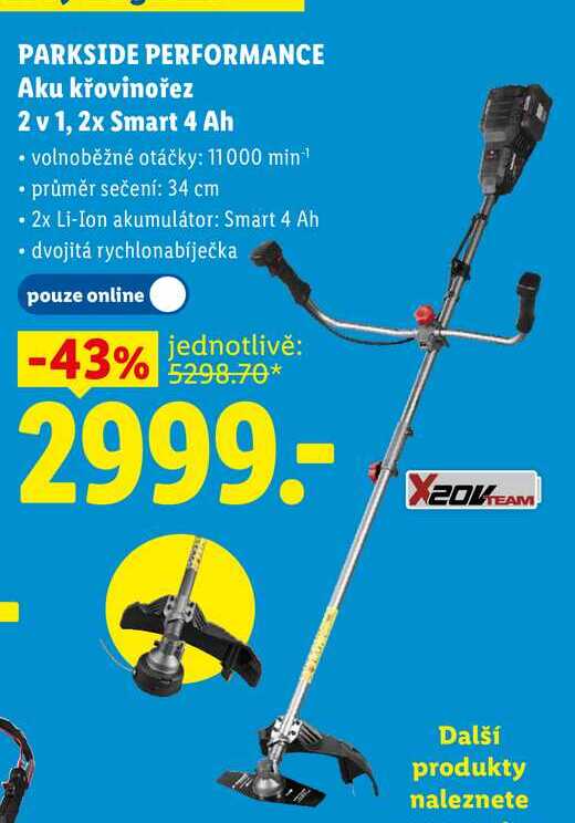 PARKSIDE PERFORMANCE Aku křovinořez 2 v 1, 2x Smart 4 Ah  