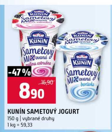 KUNÍN SAMETOVÝ JOGURT 150 g vybrané druhy