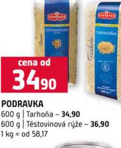 PODRAVKA 600 g Tarhoňa 600 g Těstovinová rýže 