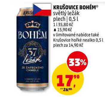 KRUŠOVICE BOHÉM světlý ležák plech, 0,5 l