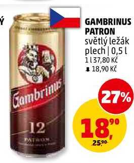 GAMBRINUS PATRON světlý ležák plech, 0,5 l