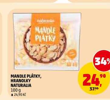 MANDLE PLÁTKY, HRANOLKY NATURALIA, 100 g