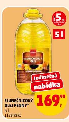 SLUNEČNICOVÝ OLEJ PENNY, 5 l