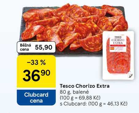 Tesco Chorizo Extra, 80 g, balené  