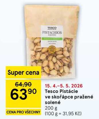 Tesco Pistácie ve skořápce pražené solené, 200 g  