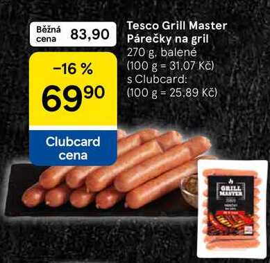 Tesco Grill Master Párečky na gril, 270 g