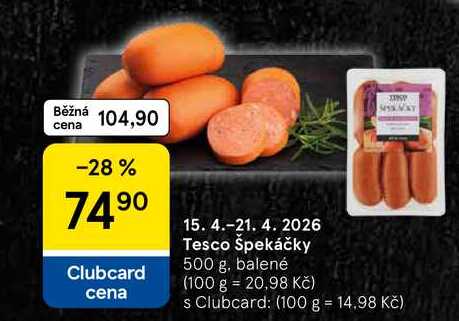 Tesco Špekáčky, 500 g, balené 