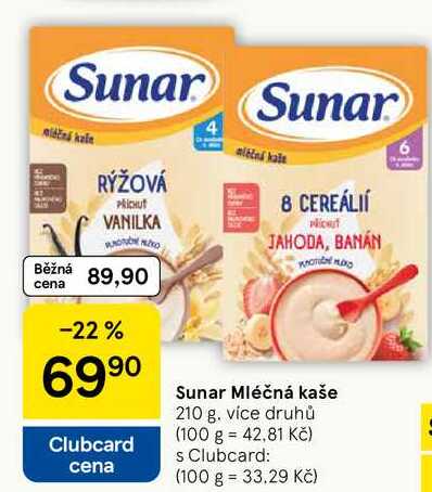 Sunar Mléčná kaše, 210 g 
