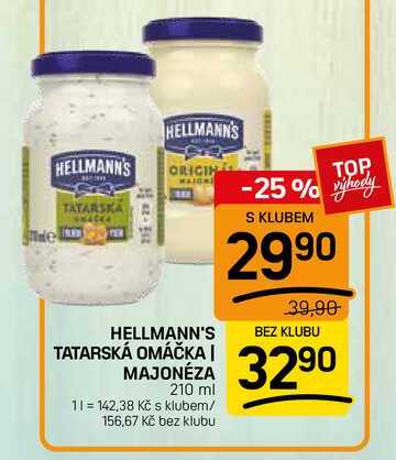 HELLMANN'S TATARSKÁ OMÁČKA | MAJONÉZA 210 ml