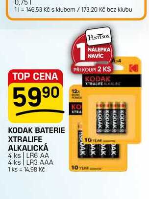 KODAK BATERIE XTRALIFE ALKALICKÁ 4 ks LR6 AA 4 ks LR3 AAA 1 ks