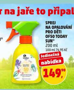 SPREJ NA OPALOVÁNÍ PRO DĚTI OF50 TODAY SUN, 200 ml 