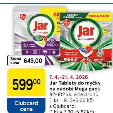 Jar Tablety do myčky na nádobí Mega pack, 82-102 ks, více druhů  