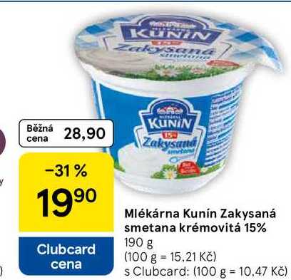 Mlékárna Kunín Zakysaná smetana krémovitá 15%, 190 g 