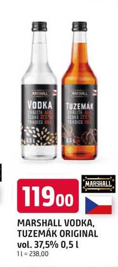 MARSHALL VODKA, TUZEMÁK ORIGINAL vol. 37,5% 0,5l