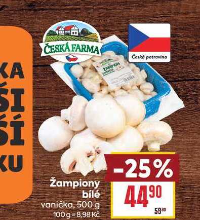 Žampiony bílé vanička, 500 g 