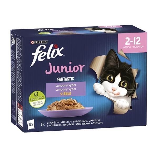 Felix Fantastic Junior kapsičky pro koťata hovězí, kuře, sardinky, losos v želé 12x85g