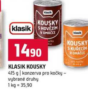 KLASIK KOUSKY 415 g konzerva pro kočky vybrané druhy klasik 