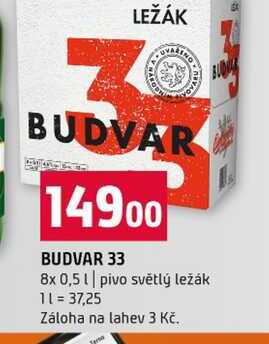 BUDVAR 33 8x 0,5l pivo světlý ležák 