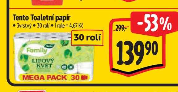 Tento Toaletní papír 3vrstvý 30 rolí 