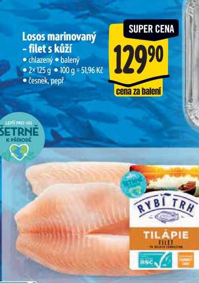 Losos marinovaný - filet s kůží  2x125 g