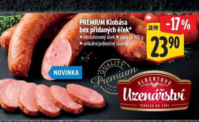   PREMIUM Klobása bez přidaných éček 100 g