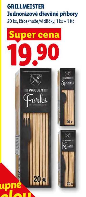 GRILLMEISTER Jednorázové dřevěné příbory, 20 ks