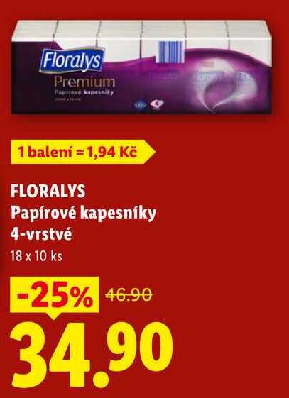FLORALYS Papírové kapesníky 4-vrstvé, 18x 10 ks