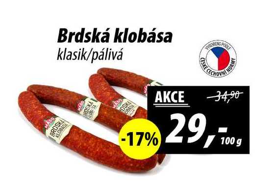 Brdská klobása klasik/pálivá, 100 g 