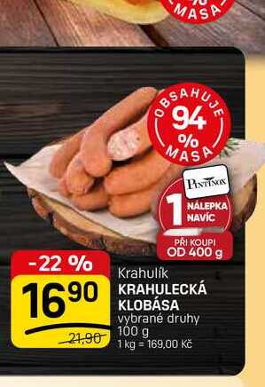 KRAHULECKÁ KLOBÁSA vybrané druhy 100 g