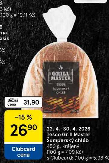 Tesco Grill Master Šumperský chléb, 450 g. krájený  
