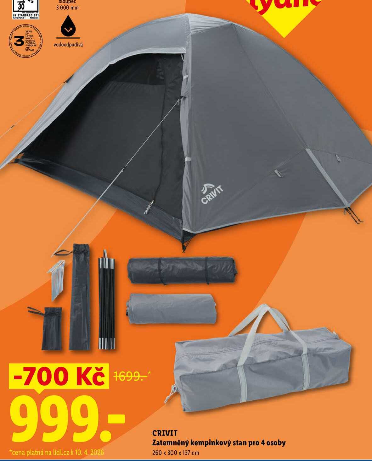  CRIVIT Zatemněný kempinkový stan pro 4 osoby  