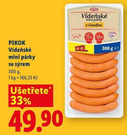 PIKOK Vídeňské mini párky se sýrem, 300 g
