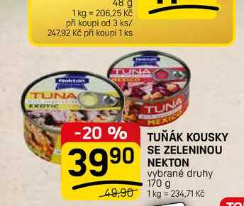 TUŇÁK KOUSKY SE ZELENINOU NEKTON vybrané druhy 170 g 
