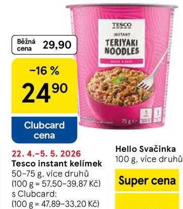 Tesco instant kelímek, 50-75 g 