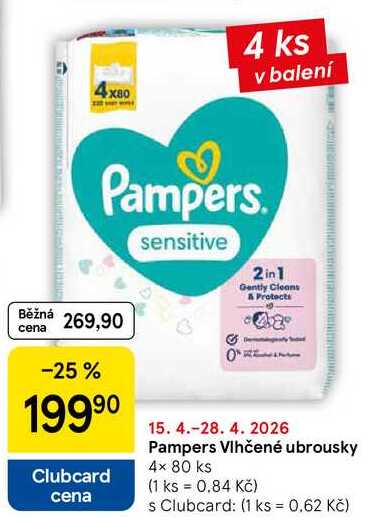 Pampers Vlhčené ubrousky, 4x 80 ks  