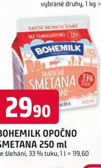 BOHEMILK OPOČNO SMETANA 250 ml ke šlehání, 33 % tuku