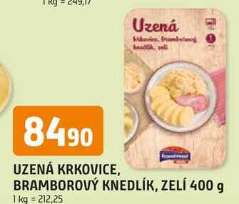 UZENÁ KRKOVICE, BRAMBOROVÝ KNEDLÍK, ZELÍ 400 g