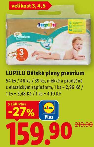 LUPILU Dětské pleny premium, 54 ks/46 ks/39 ks 